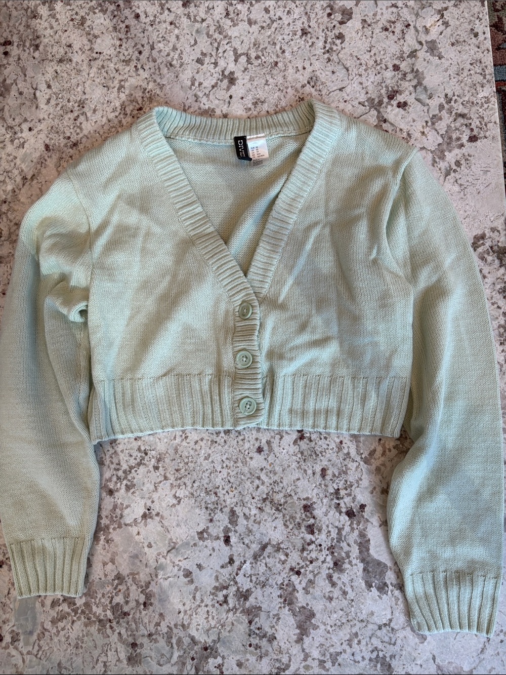 H&M Mint Cropped V-Neck Button Cardigan
